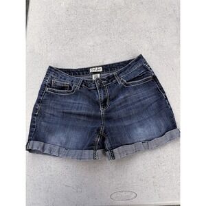 Earl Jean Womens Denim Shorts 10 Blue Mid-Rise Embroidered Flap Pockets Cuffed